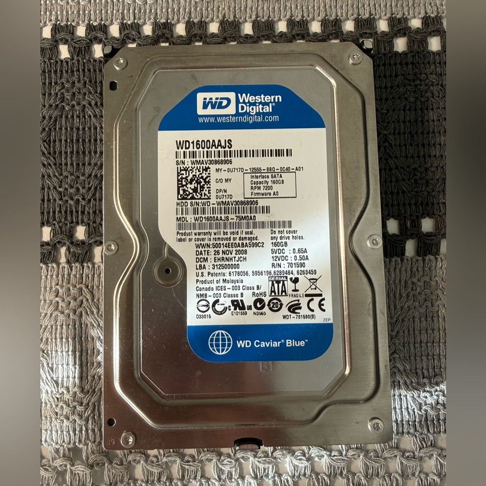 Western Digital SATA Desktop 3.5" WD1600AAJS-75M0A0 160GB DCM: HHRNNT2CH. Tested